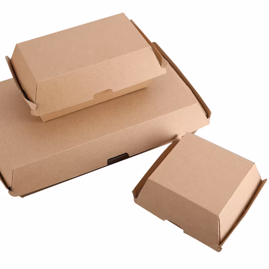 Personnalisé polychrome brun blanc carré grand mini ondulé jetable à emporter papier pliant emballage alimentaire boîte à hamburgers